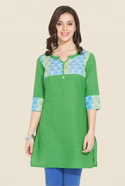 Aurelia Green Printed Round Neck Kurti Aurelia Green Printed Round Neck Kurti