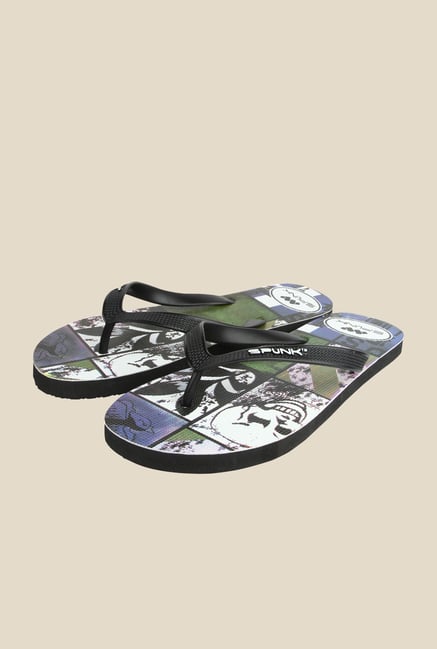 Spunk Skull Black & Green Slippers Spunk Skull Black & Green Slippers
