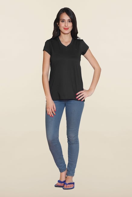 Sweet Dreams Jet Black Solid V Neck T Shirt Sweet Dreams Jet Black Solid V Neck T Shirt