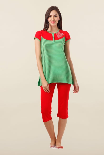 Sweet Dreams Green & Red Striped Capri Set Sweet Dreams Green & Red Striped Capri Set