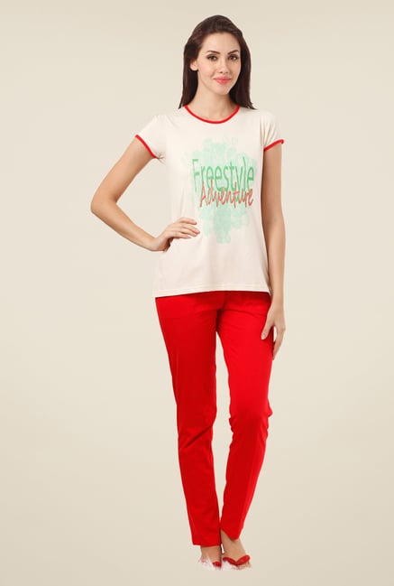 Sweet Dreams Lily White & Red Printed Pyjama Set Sweet Dreams Lily White & Red Printed Pyjama Set