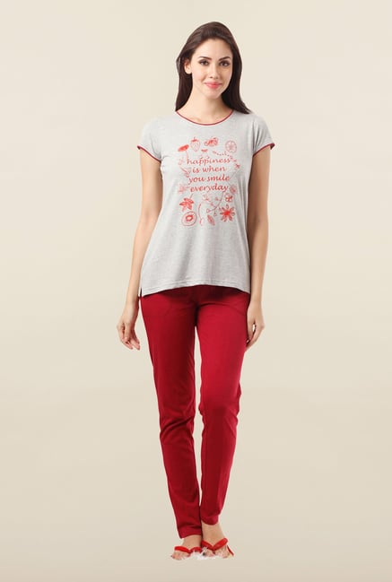 Sweet Dreams Grey & Maroon Printed Pyjama Set Sweet Dreams Grey & Maroon Printed Pyjama Set