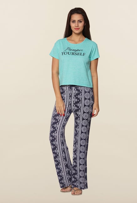 Sweet Dreams Ice Green & Navy Printed Pyjama Set Sweet Dreams Ice Green & Navy Printed Pyjama Set