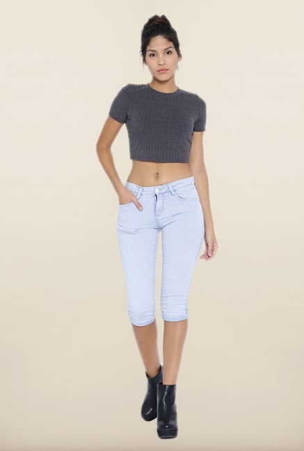 Kraus Light Blue Skinny Fit Capris Kraus Light Blue Skinny Fit Capris