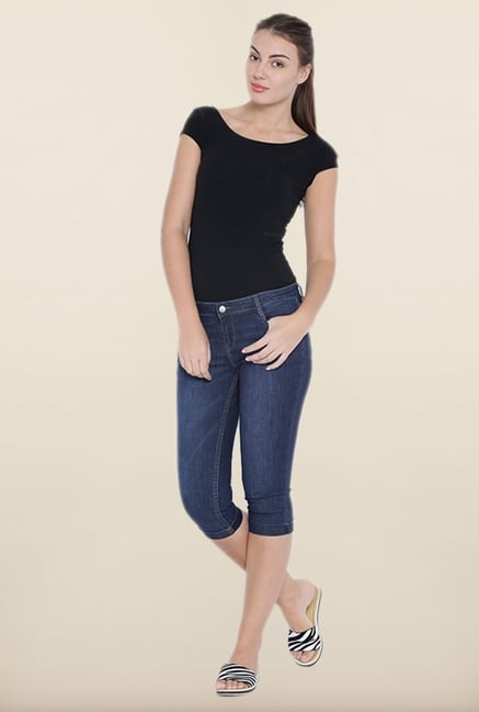 Kraus Dark Blue Skinny Fit Denim Capris Kraus Dark Blue Skinny Fit Denim Capris