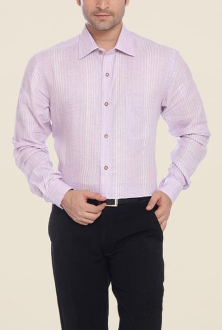 Raymond Purple & Cream Striped Linen Shirt Raymond Purple & Cream Striped Linen Shirt