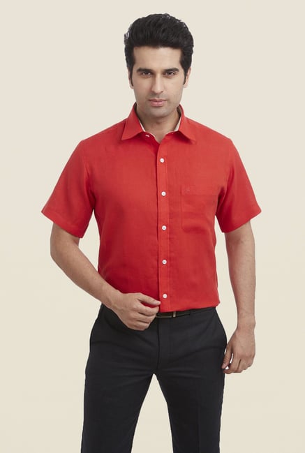 Raymond Red Solid Linen Shirt Raymond Red Solid Linen Shirt
