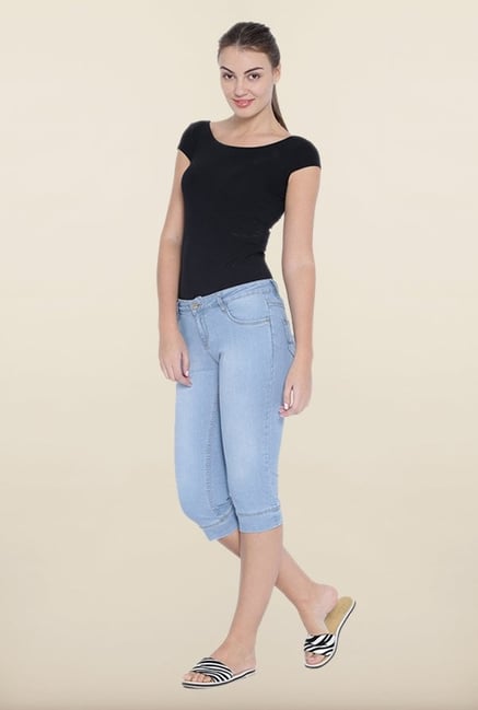 Kraus Light Blue Skinny Fit Denim Capris Kraus Light Blue Skinny Fit Denim Capris