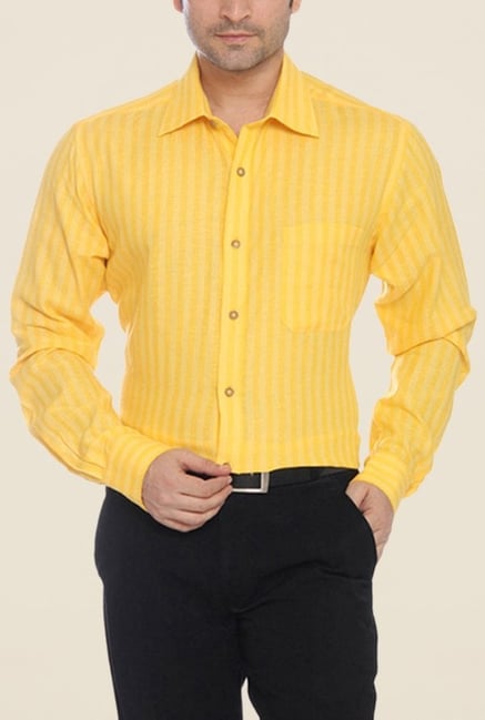 Raymond Yellow Striped Linen Shirt Raymond Yellow Striped Linen Shirt