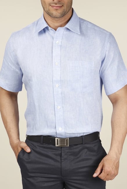 Raymond Blue Solid Linen Shirt Raymond Blue Solid Linen Shirt