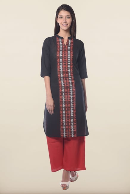 Aurelia Black Band Neck Regular Fit Kurta Aurelia Black Band Neck Regular Fit Kurta
