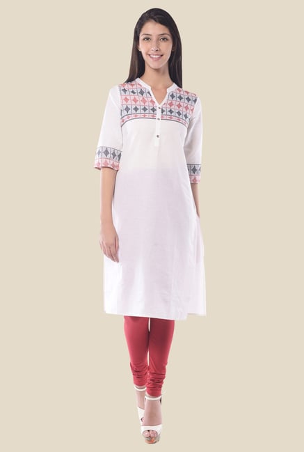 Aurelia White Band Neck Regular Fit Kurta Aurelia White Band Neck Regular Fit Kurta