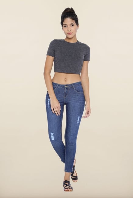 Kraus Blue Ankle Length Distressed Jeans Kraus Blue Ankle Length Distressed Jeans