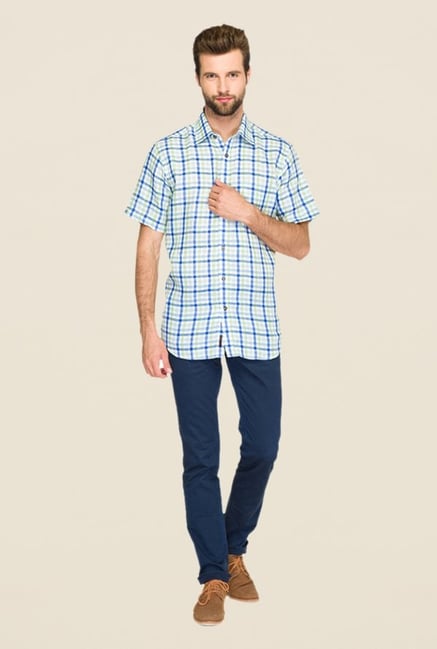 Raymond Blue & Green Checks Linen Shirt Raymond Blue & Green Checks Linen Shirt