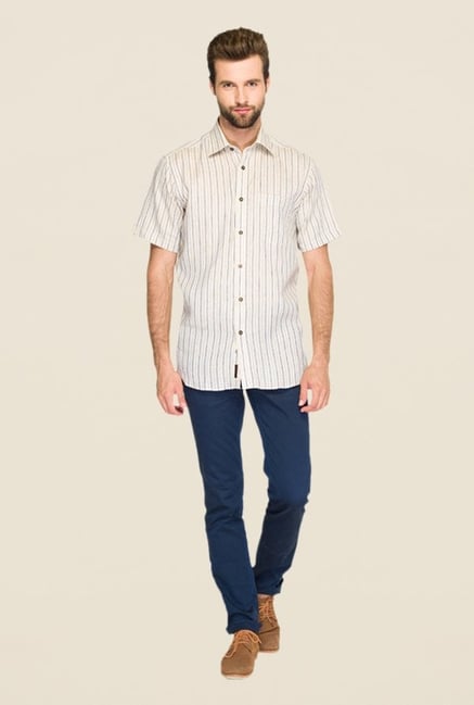 Raymond Beige & Blue Striped Linen Shirt Raymond Beige & Blue Striped Linen Shirt