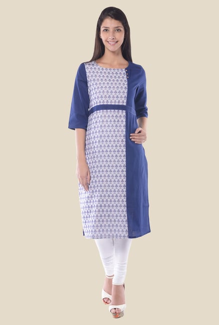Aurelia Blue Round Neck Regular Fit Kurta Aurelia Blue Round Neck Regular Fit Kurta