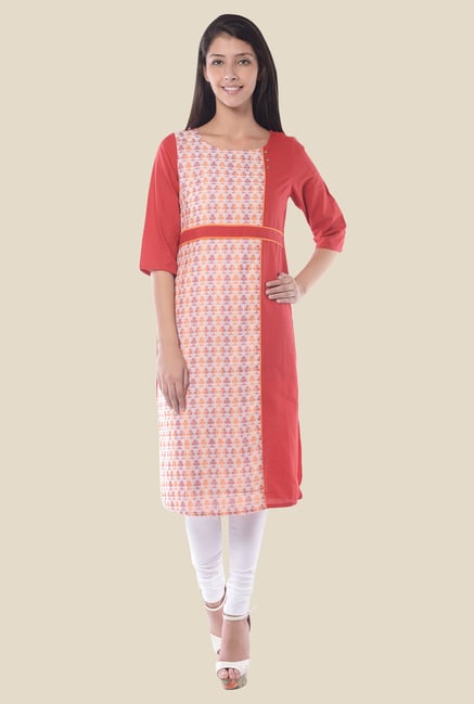 Aurelia Red Round Neck Regular Fit Kurta Aurelia Red Round Neck Regular Fit Kurta