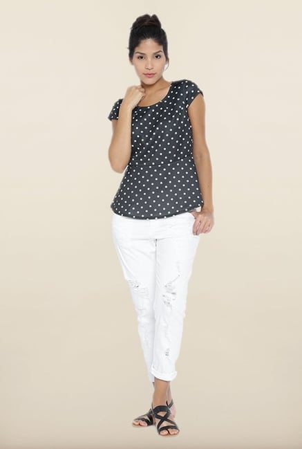 Kraus Black Polka Dot Printed Top Kraus Black Polka Dot Printed Top