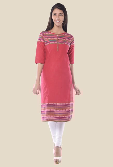 Aurelia Pink Round Neck Regular Fit Kurta Aurelia Pink Round Neck Regular Fit Kurta