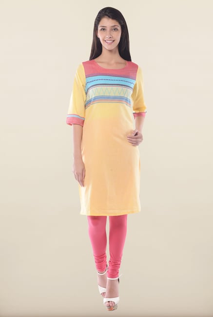 Aurelia Yellow Round Neck Kurta Aurelia Yellow Round Neck Kurta