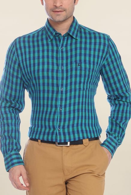 Parx Blue & Green Checks Linen Shirt Parx Blue & Green Checks Linen Shirt