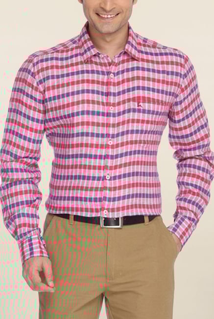 Parx Purple Checks Linen Shirt Parx Purple Checks Linen Shirt