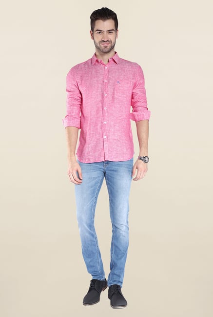 Parx Pink Textured Linen Shirt Parx Pink Textured Linen Shirt