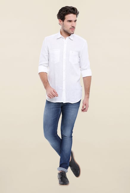 Parx White Solid Linen Shirt Parx White Solid Linen Shirt