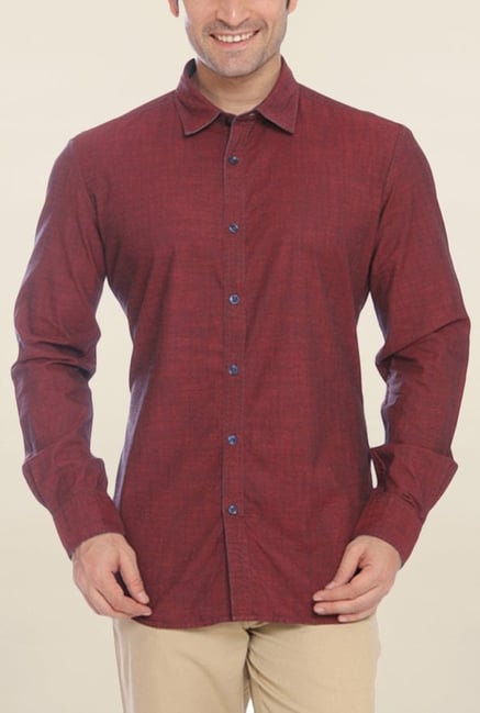 Parx Maroon Textured Shirt Parx Maroon Textured Shirt