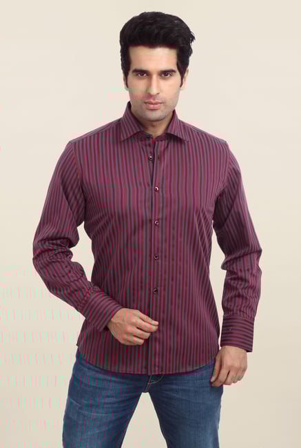Parx Maroon Striped Shirt Parx Maroon Striped Shirt