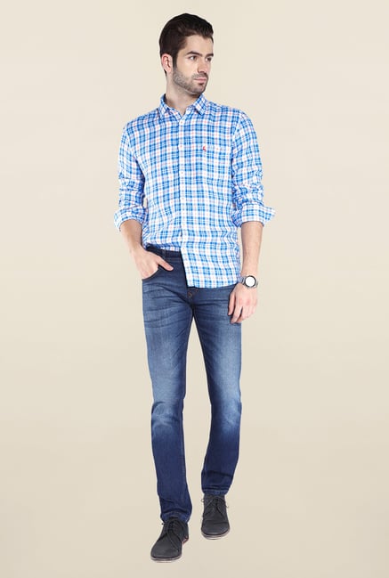 Parx Blue Checks Linen Shirt Parx Blue Checks Linen Shirt