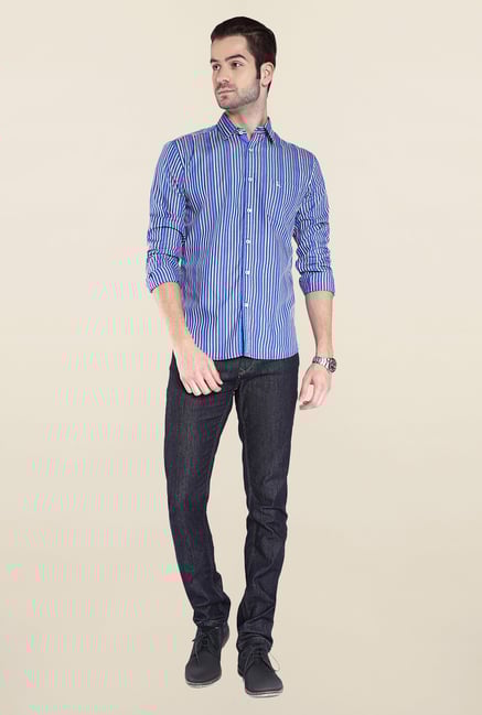 Parx Dark Blue Striped Shirt Parx Dark Blue Striped Shirt