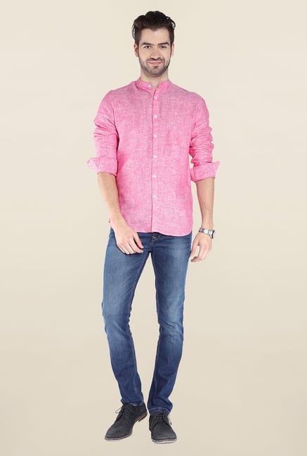 Parx Pink Textured Linen Shirt Parx Pink Textured Linen Shirt