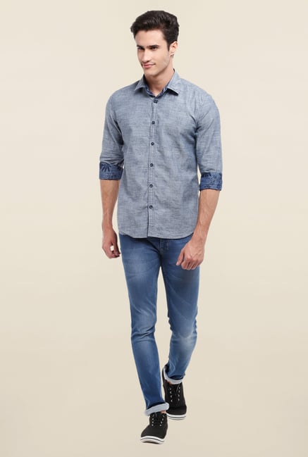 Parx Blue Floral Printed Reversible Shirt Parx Blue Floral Printed Reversible Shirt