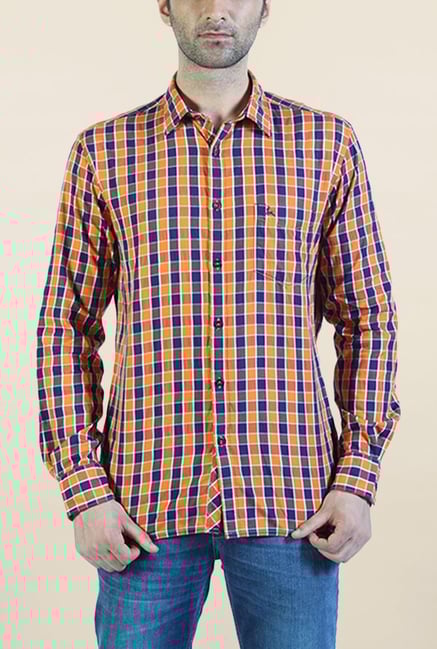 Parx Orange & Blue Checks Shirt Parx Orange & Blue Checks Shirt