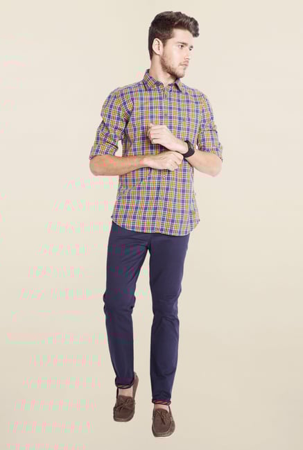 Parx Blue & Ochre Checks Shirt Parx Blue & Ochre Checks Shirt