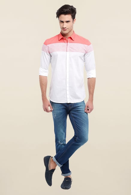 Parx White & Peach Solid Shirt Parx White & Peach Solid Shirt
