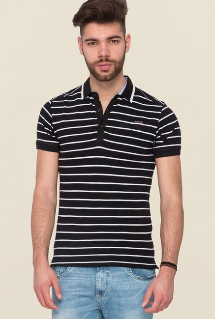 Mufti Black Striped Polo T Shirt Mufti Black Striped Polo T Shirt