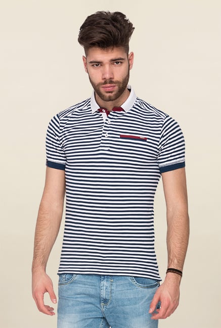 Mufti Navy Striped Polo T Shirt Mufti Navy Striped Polo T Shirt