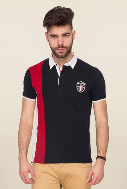 Mufti Black Solid Polo T Shirt Mufti Black Solid Polo T Shirt