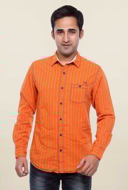 Mufti Orange Striped Slim Fit Shirt Mufti Orange Striped Slim Fit Shirt