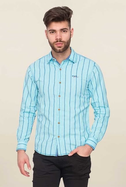 Mufti Sky Blue Striped Slim Fit Shirt Mufti Sky Blue Striped Slim Fit Shirt