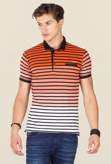 Mufti Orange Striped Polo T Shirt Mufti Orange Striped Polo T Shirt