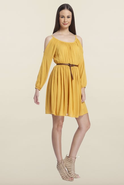 Only Honey Gold Solid Mini Dress Only Honey Gold Solid Mini Dress