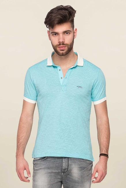 Mufti Sky Blue Printed Polo T Shirt Mufti Sky Blue Printed Polo T Shirt