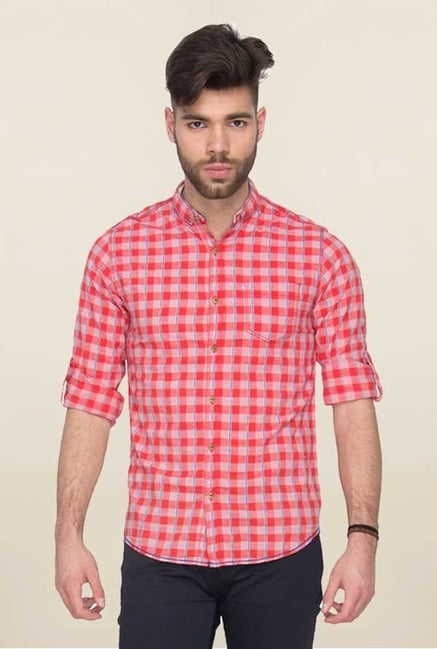 Mufti Red Checks Cotton Shirt Mufti Red Checks Cotton Shirt
