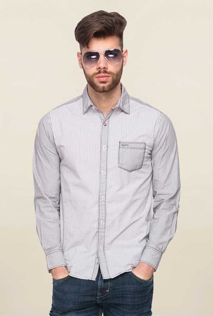 Mufti Grey Self Striped Shirt Mufti Grey Self Striped Shirt