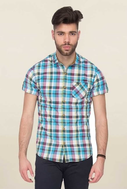 Mufti Turquoise Checks Shirt Mufti Turquoise Checks Shirt