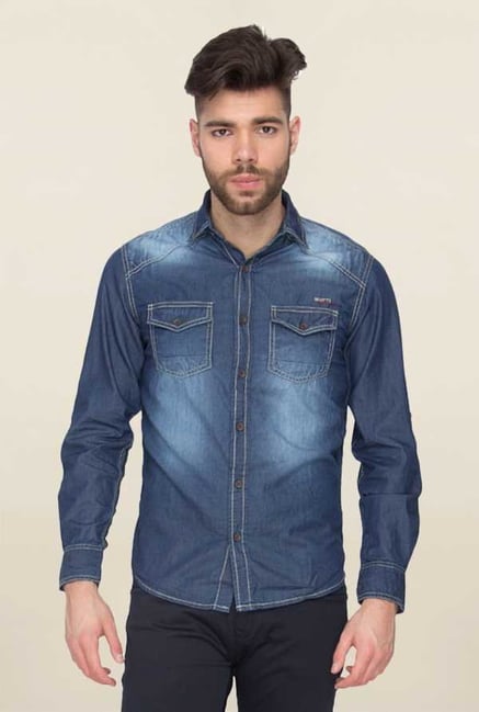 Mufti Denim Blue Solid Slim Fit Shirt Mufti Denim Blue Solid Slim Fit Shirt