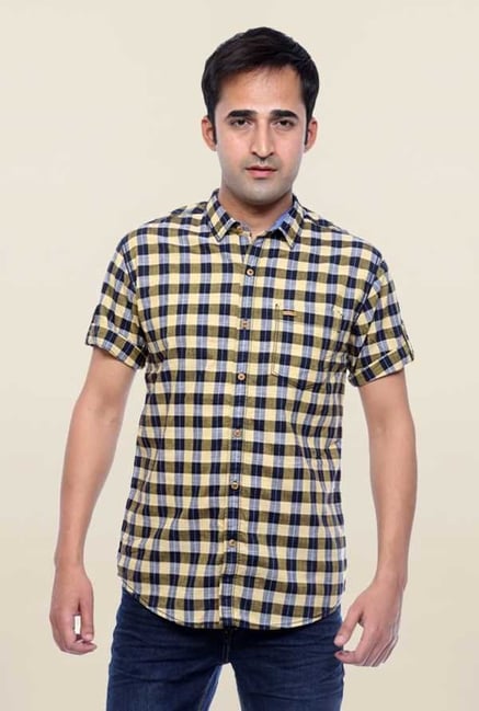 Mufti Yellow Checks Slim Fit Shirt Mufti Yellow Checks Slim Fit Shirt